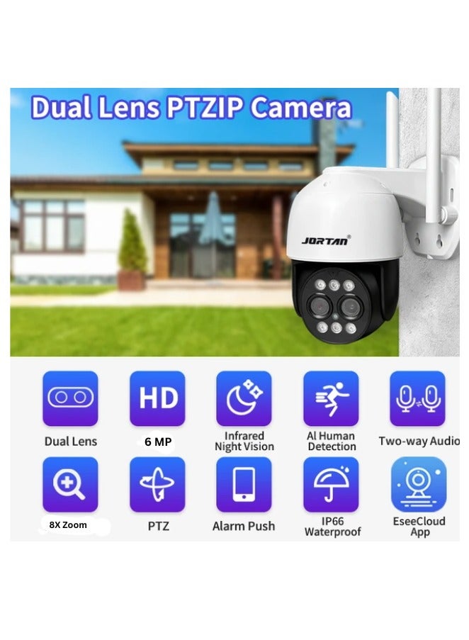 6MP Wi-Fi PTZ Camera, 8X Zoom, Motion Detection, Motion Tracking, Full Color Night Vision, Two Way Audio, IP66 Waterproof, Motion Alarm, 24/7 Recording, PTZ Control Wi-Fi Camera