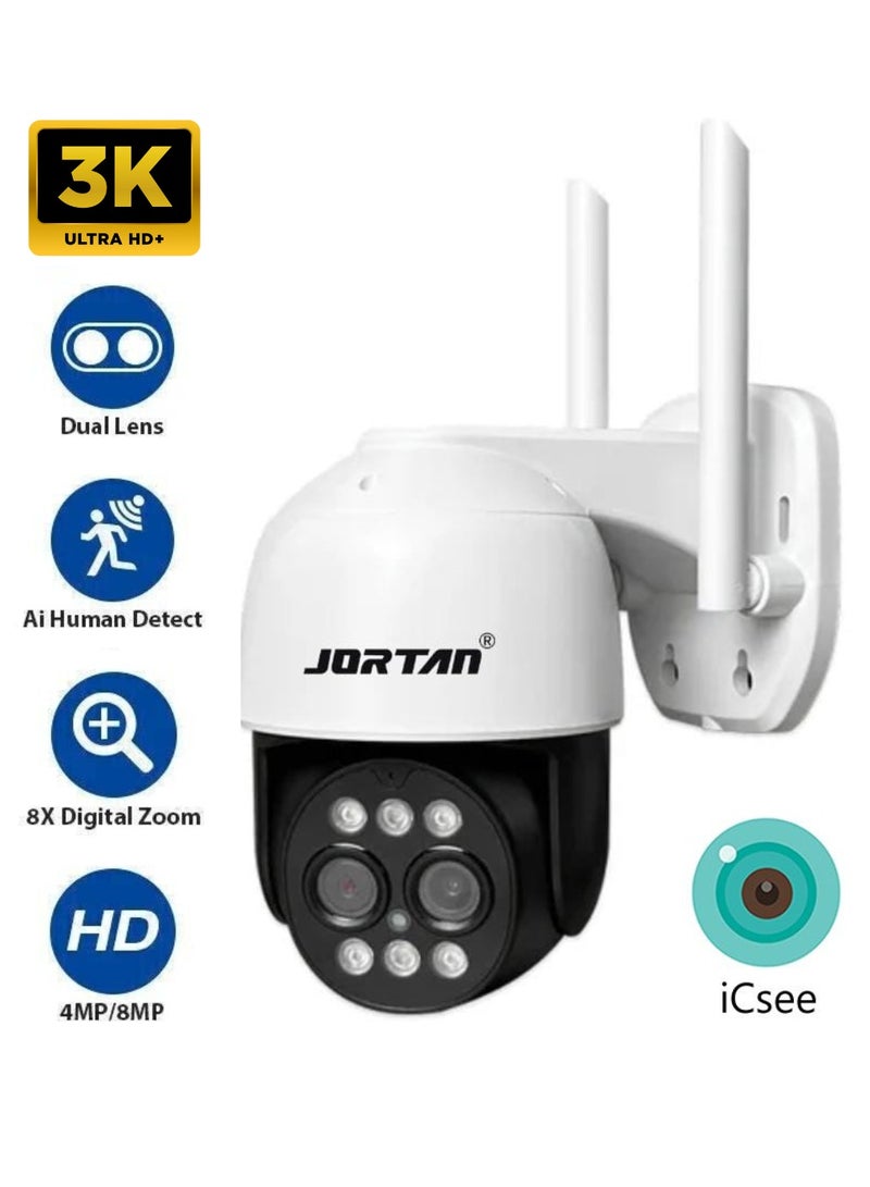 6MP Wi-Fi PTZ Camera, 8X Zoom, Motion Detection, Motion Tracking, Full Color Night Vision, Two Way Audio, IP66 Waterproof, Motion Alarm, 24/7 Recording, PTZ Control Wi-Fi Camera