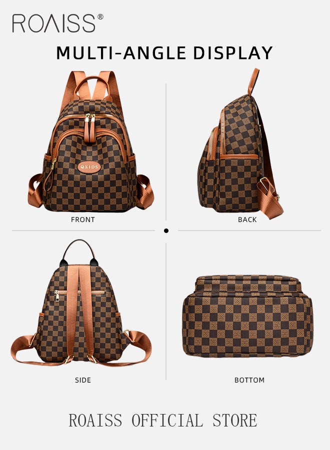 Women's Casual And Fashionable Plaid Pu Leather Backpack Adjustable Shoulder Strap With Multiple Pockets  Large Capacity Waterproof Backpack