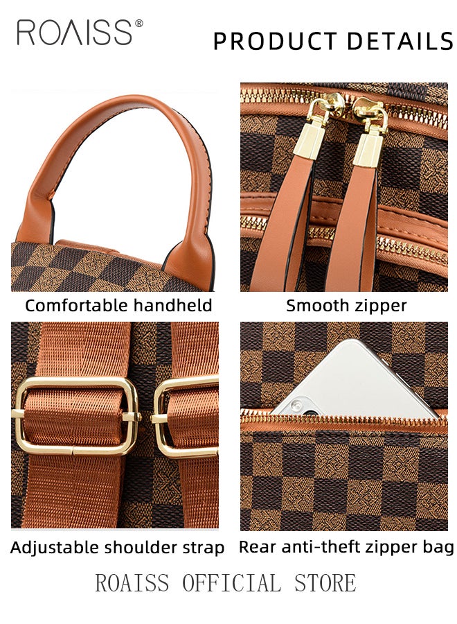 Women's Casual And Fashionable Plaid Pu Leather Backpack Adjustable Shoulder Strap With Multiple Pockets  Large Capacity Waterproof Backpack