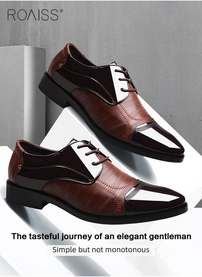 Men Pointed Patent Leather Shoes, Low Top Lace-up Formal Shoes with Non Slip Sole, Stylish Dress Shoes for Men, Simple Classic Business Leather Shoes, Suitable for Daily Wear, Business, Wedding and Outdoor Activities