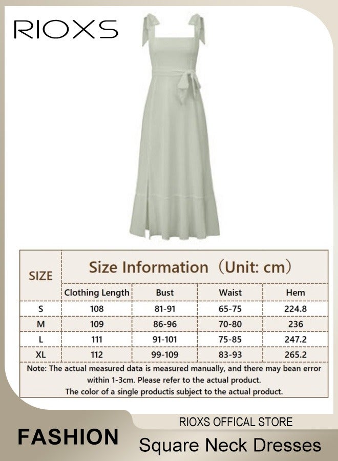 Elegant Summer Dresses for Women, Midi Evening Dress with Sleeveless Design and Square Neckline, Side Split Slimming Dress, Perfect for Every Figure Ladies, Great for Daily Life, Birthday, Formal Occasion, Parties or Dating