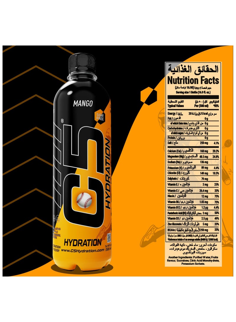 C5 Hydration Key Electrolytes Vit B's Energy Vit C E Antioxidant Vit D3 Immunity (Full Box 12 Bottles Mango)