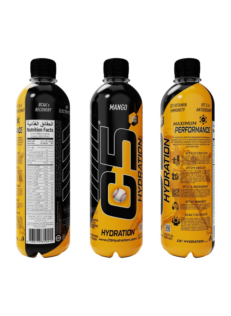 C5 Hydration Key Electrolytes Vit B's Energy Vit C E Antioxidant Vit D3 Immunity (Full Box 12 Bottles Mango)