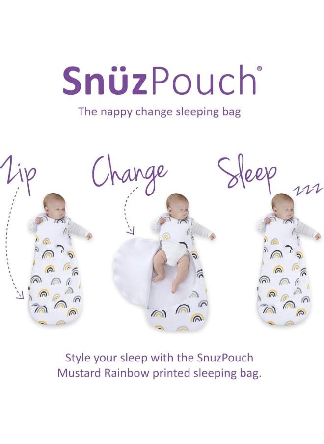 Pouch Sleeping Bag For Infant And Baby 1.0 Tog Clever Nappy Change Zip Material 100% Cotton For Temperatures If 21 - 23 Celsius 0 To 6 Months Maximum Baby Length 68 Cmmustard Rainbow