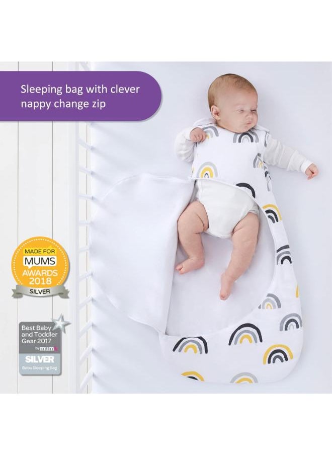 Pouch Sleeping Bag For Infant And Baby 1.0 Tog Clever Nappy Change Zip Material 100% Cotton For Temperatures If 21 - 23 Celsius 0 To 6 Months Maximum Baby Length 68 Cmmustard Rainbow
