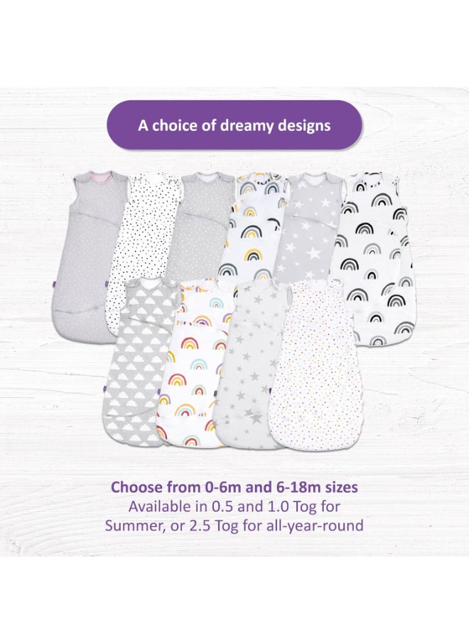 Pouch Sleeping Bag For Infant And Baby 1.0 Tog Clever Nappy Change Zip Material 100% Cotton For Temperatures If 21 - 23 Celsius From 6 To 18Months Maximum Baby Length 86Cm - Rainbow