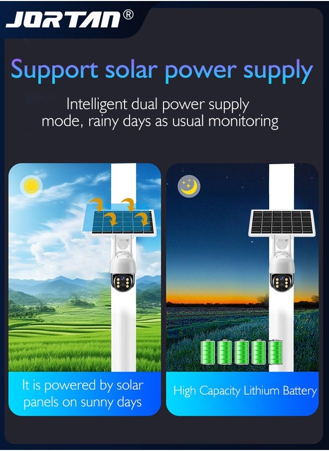 8MP 4G SIM Card & Wifi Solar Security Camera Outdoor Wireless Low Power Consumption Surveillance Camera with Solar Panel & Motion Detection & Microwave Dual Detection & Remote Control & 2 Way Audio