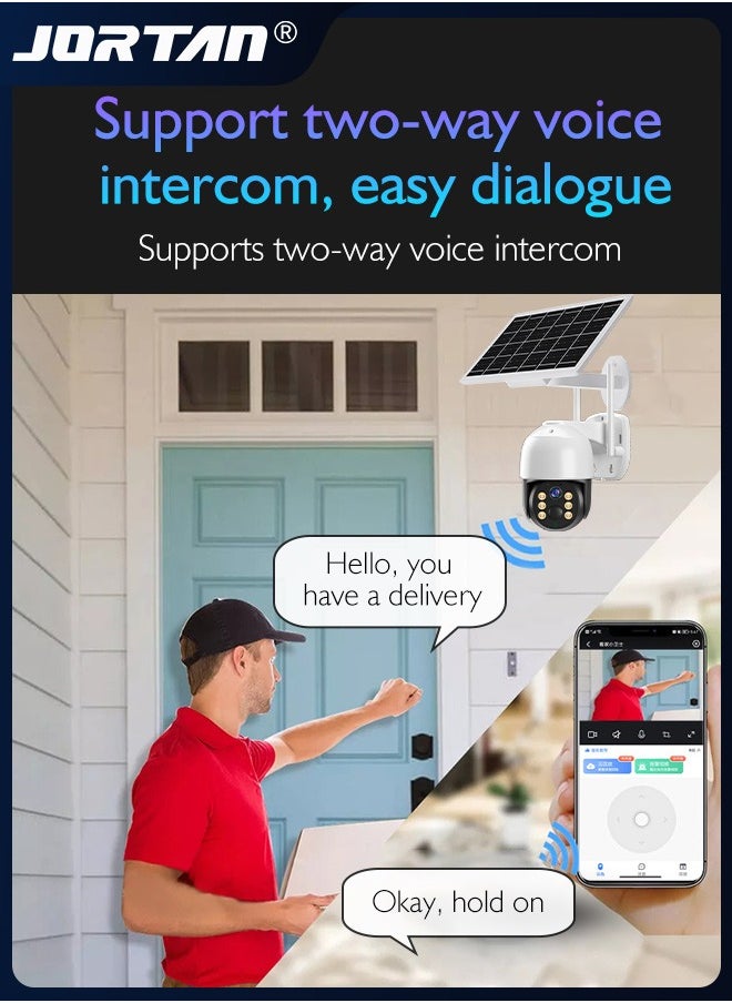 8MP 4G SIM Card & Wifi Solar Security Camera Outdoor Wireless Low Power Consumption Surveillance Camera with Solar Panel & Motion Detection & Microwave Dual Detection & Remote Control & 2 Way Audio