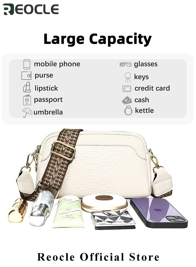 Crossbody Purse Bags for Women Trendy First Layer Cowhide Leather Woven Small Crossover Shoulder Bag with Detachable Guitar Strap White