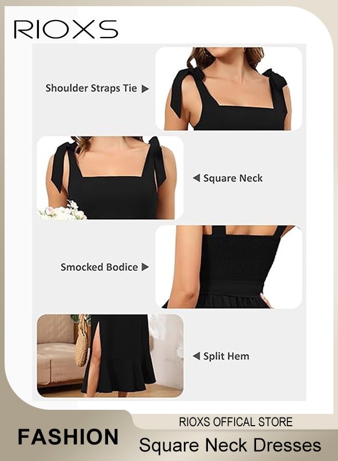 Women's Midi Dresses Square Neck Ruffle Dresses Straps Semi Formal Maxi Wedding Guest Dresses For Wedding Bridesmaid Evening Party Homecoming Dress