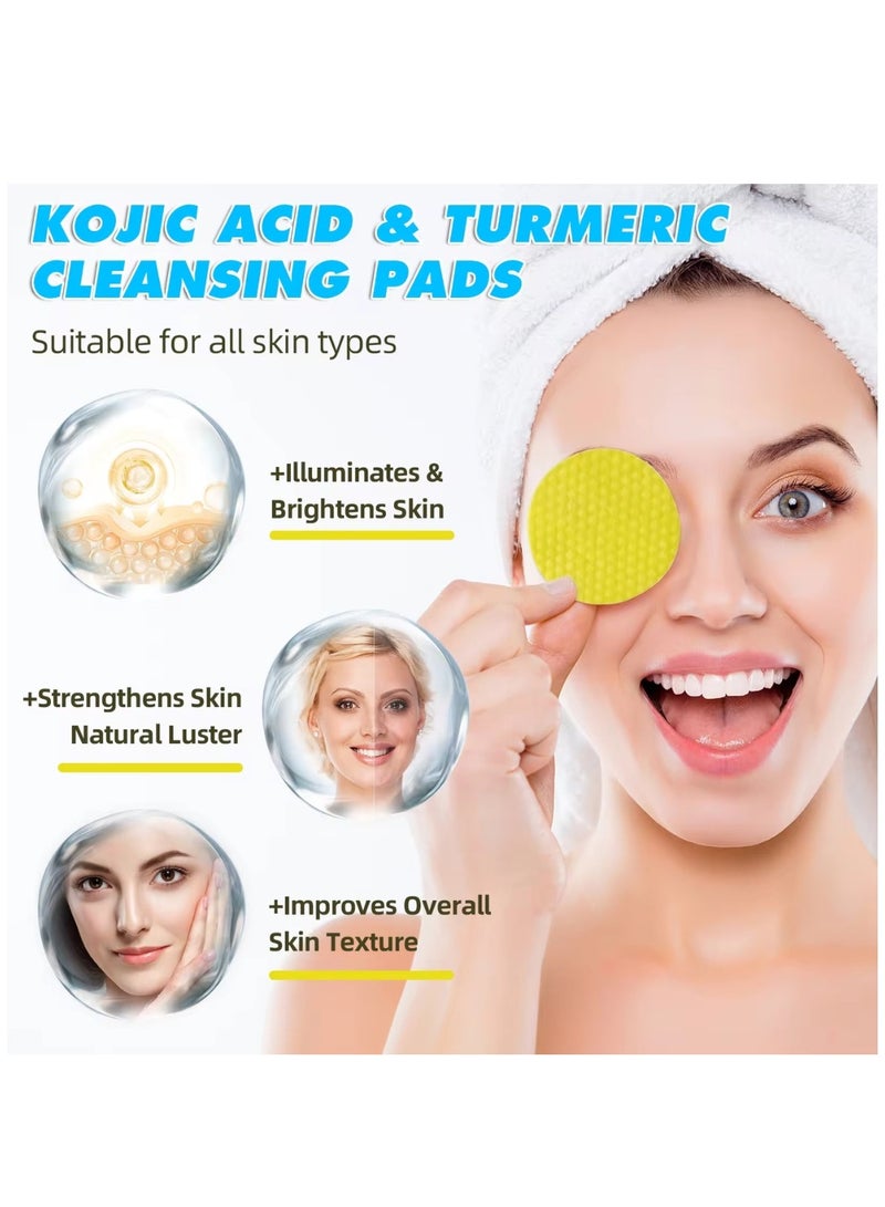 60Pcs Kojic Acid & Turmeric Cleansing Pads for Dark Spots Turmeric Kojic Acid Cleansing Pads Helps Balance Skin Oil & Water Fade Spot Remove Excess Keratin Clean Oil Refines Pores