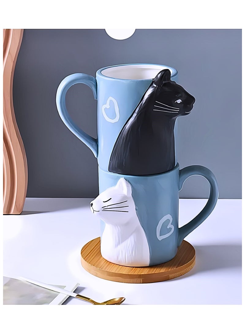 Couples Pair Ceramic Mugs Cat Edition Large Capacity Ceramic Cup with Box and Spoon, Couple Mug 350ml