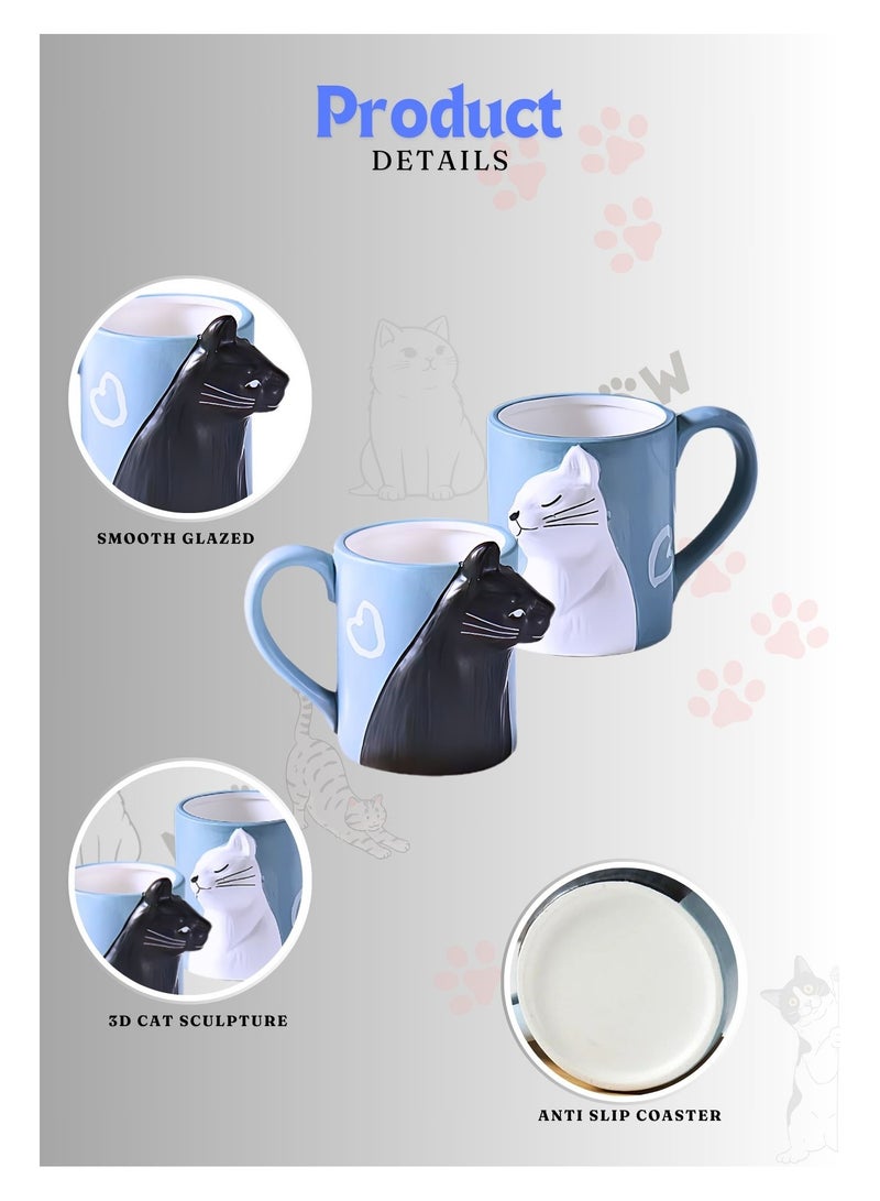 Couples Pair Ceramic Mugs Cat Edition Large Capacity Ceramic Cup with Box and Spoon, Couple Mug 350ml