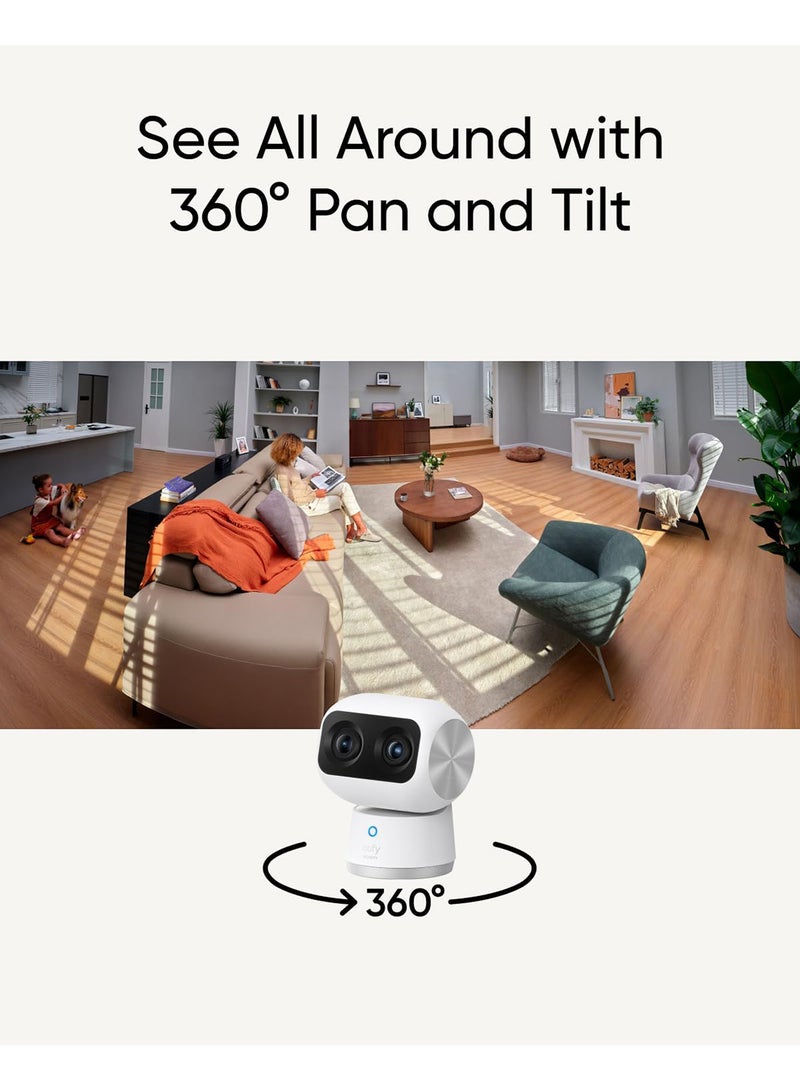 Security Indoor Cam S350, Dual Cameras, 4K UHD Resolution Security Camera with 8× Zoom and 360° PTZ, Human/Pet AI, Ideal for Baby Monitor/Pet Camera/Home Security, Dual-Band Wi-Fi 6, Plug in