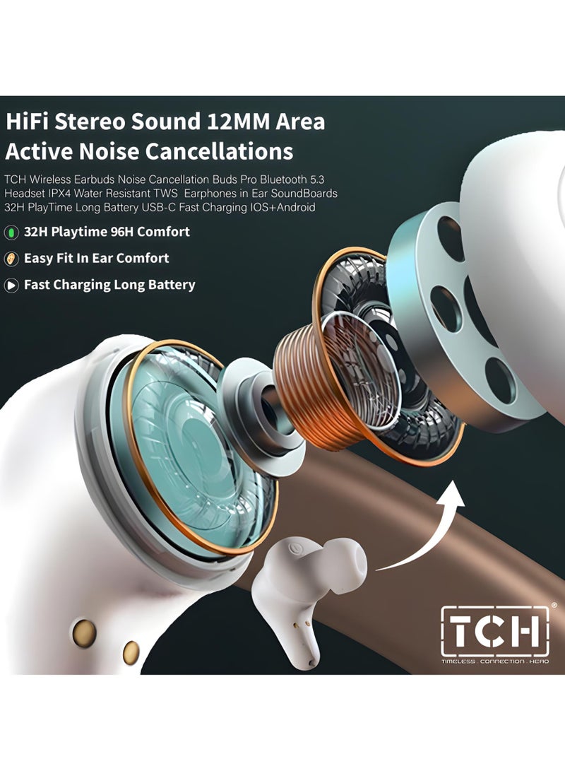 TCH Wirless Earbuds Boom Trap L30 Less Noise Clear Voice & Hifi Sound Quality Bass Surging Smart Touch & 30 Hours Playtime Waterproof IPX4 Earbud With Bluetooth 5.3 IOS+Andorid 480mAh Battery