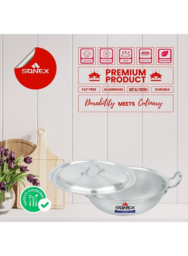 Sonex Traditional Round Karahi Aluminium Wok, Authentic Asian Cooking,  Long Lasting Durable Construction, Kitchen Essentials, Metal Finish,Generous Size (24 cm & 2.5 Ltr)