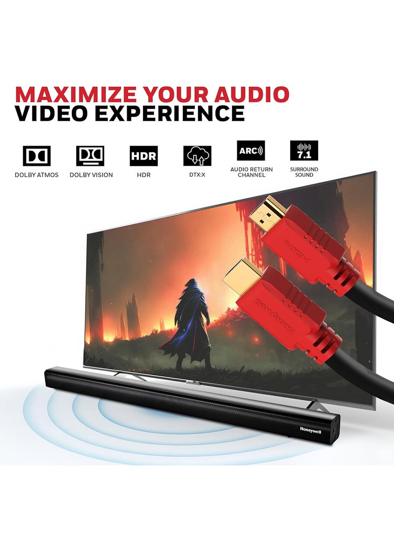 HDMI v2.0, 4K@60Hz Cable With Ethernet, 20 Mtr (65.6 ft), Upto 18GBPS Transfer Speed,High Speed With UHD Resolution, Comaptible With Television, Soundbar, Gaming Console, PC, Laptop Red Black-1.4