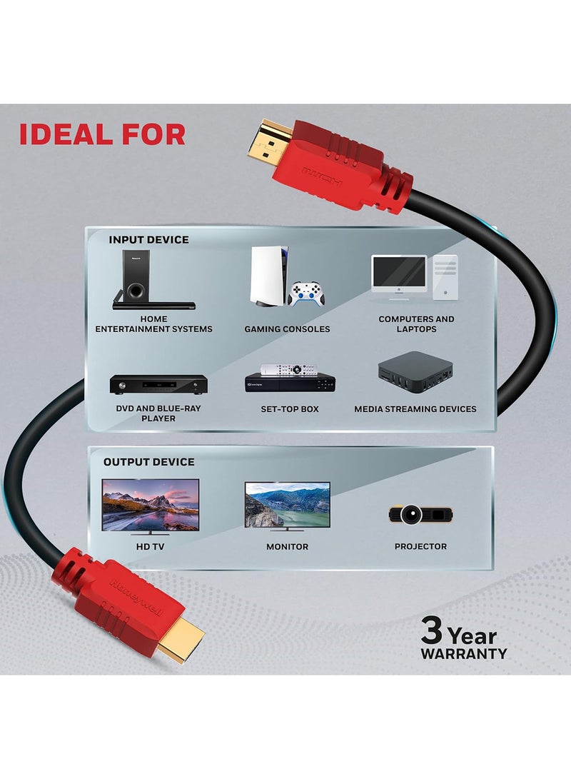 HDMI v2.0, 4K@60Hz Cable With Ethernet, 20 Mtr (65.6 ft), Upto 18GBPS Transfer Speed,High Speed With UHD Resolution, Comaptible With Television, Soundbar, Gaming Console, PC, Laptop Red Black-1.4