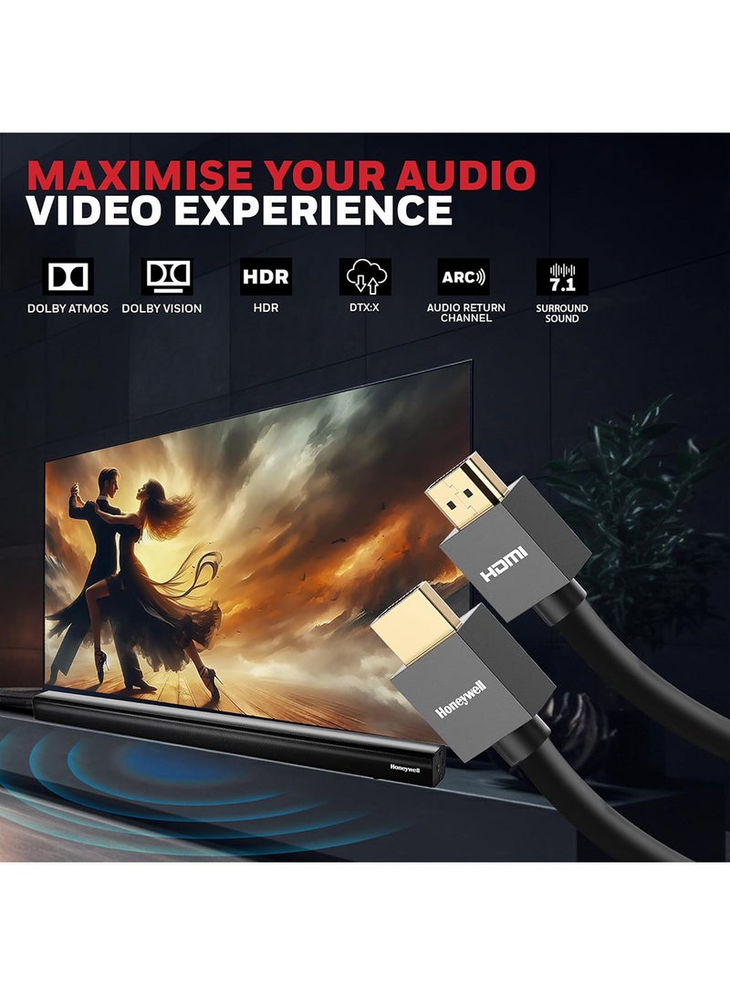 HDMI v2.0, 4K@60Hz Cable With Ethernet, 3 Mtr (9.9 ft), Upto 18GBPS Transfer Speed,High Speed With UHD Resolution, Comaptible With Television, Soundbar, Gaming Console, PC, Laptop Grey-2.0