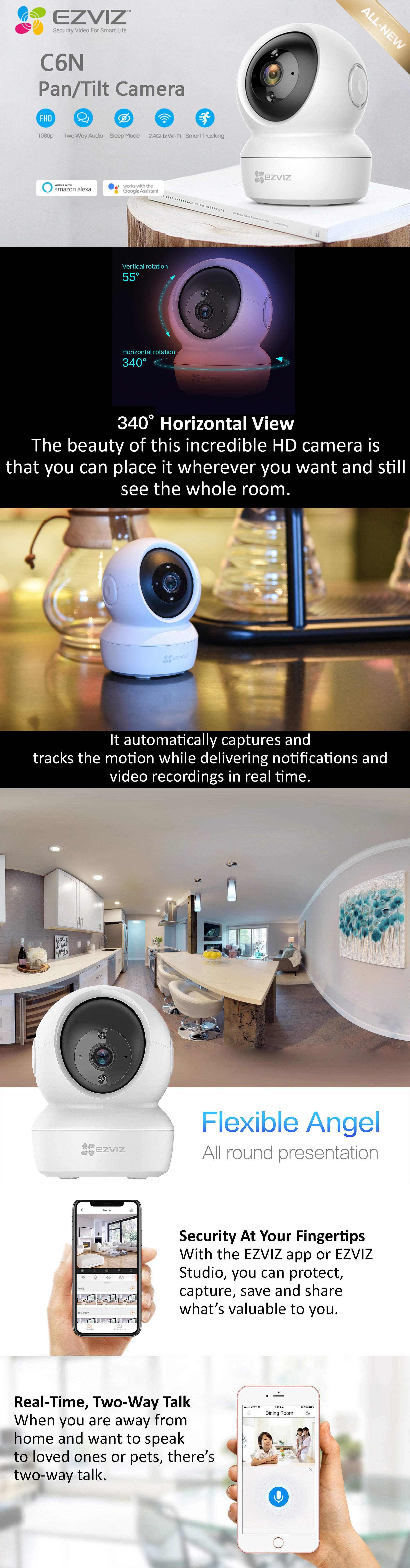 C6N Wi-Fi 2MP 1080P Smart Home Security Camera White