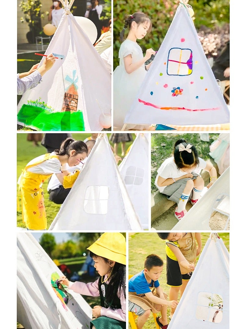 Play Tent for Kids,White Painting White Tent  with 12 Painting Paints,3 Paintbrushes,Tent Storage Bag