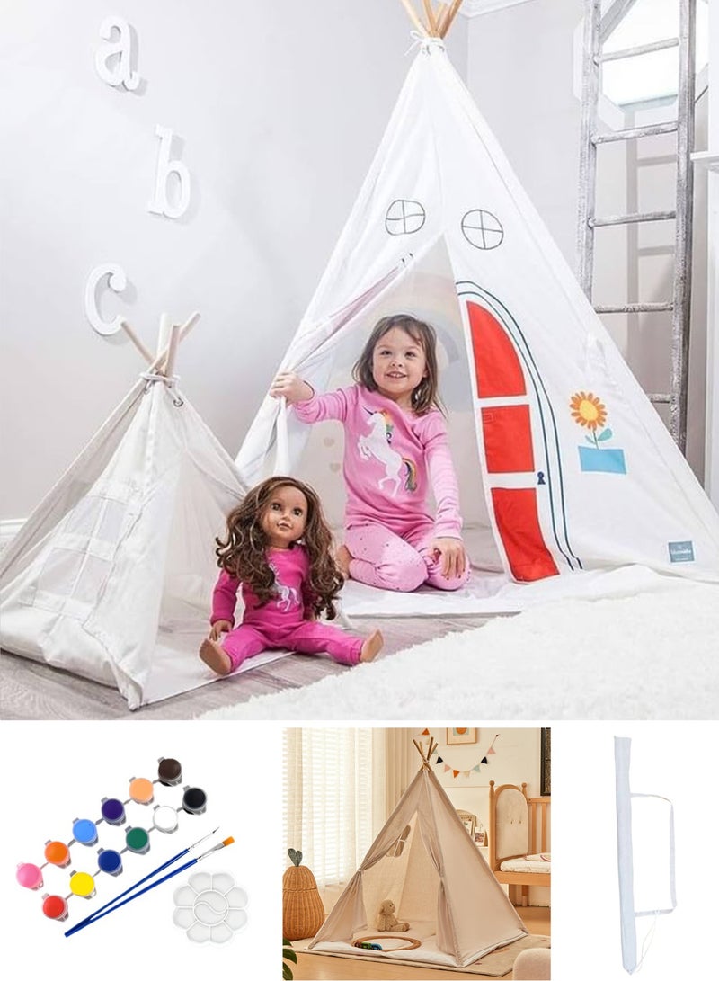 Play Tent for Kids,White Painting White Tent  with 12 Painting Paints,3 Paintbrushes,Tent Storage Bag