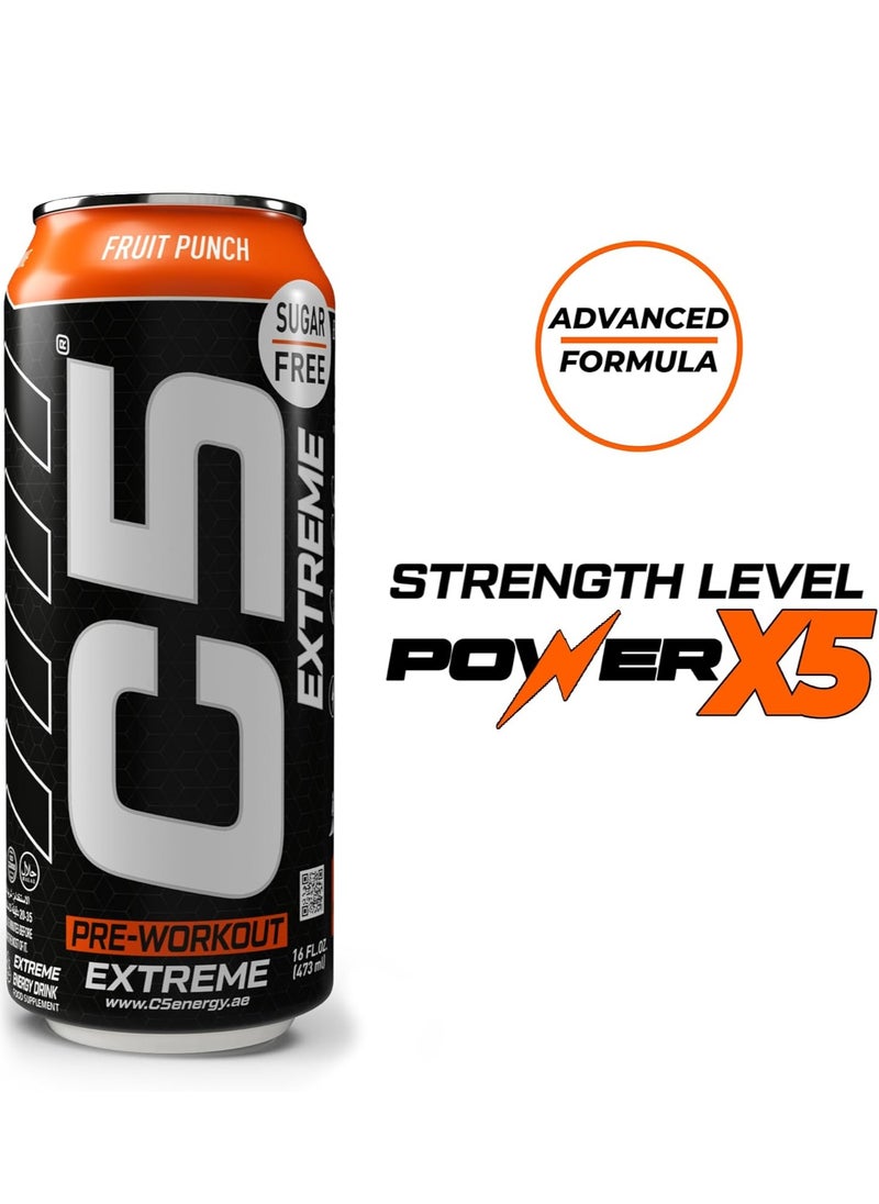 C5 Energy Drink Pre Workout 200mg Caffeine, Sugar Free, Zero Calories with Beta Alanine, L-Arginine 16fl.OZ, 473ml - Pack of 12 (Fruit Punch Extreme)