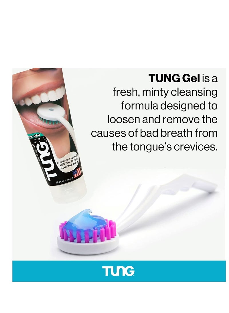 Tung Tongue Brush & Gel Kit | Tongue Cleaner for Adults | Tongue Scraper to Fight Bad Breath and Halitosis | Mouth Odor Eliminator | Fresh Mint | Made in America (Set of 1)