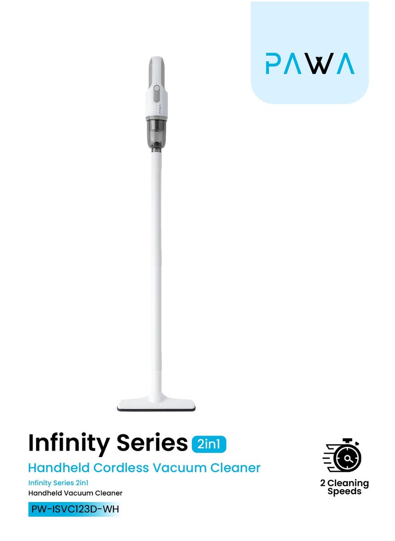 Pawa Infinity Series 2-in-1 Handheld Cordless Vacuum Cleaner – 5500Pa Strong Suction, 20-Min Runtime, Lightweight, 90ML Bin Capacity, Stainless HEPA Filter, Dual Cleaning Speeds, 2000mAh Battery - White