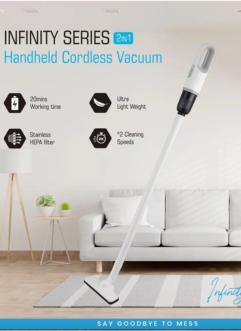 Pawa Infinity Series 2-in-1 Handheld Cordless Vacuum Cleaner – 5500Pa Strong Suction, 20-Min Runtime, Lightweight, 90ML Bin Capacity, Stainless HEPA Filter, Dual Cleaning Speeds, 2000mAh Battery - White