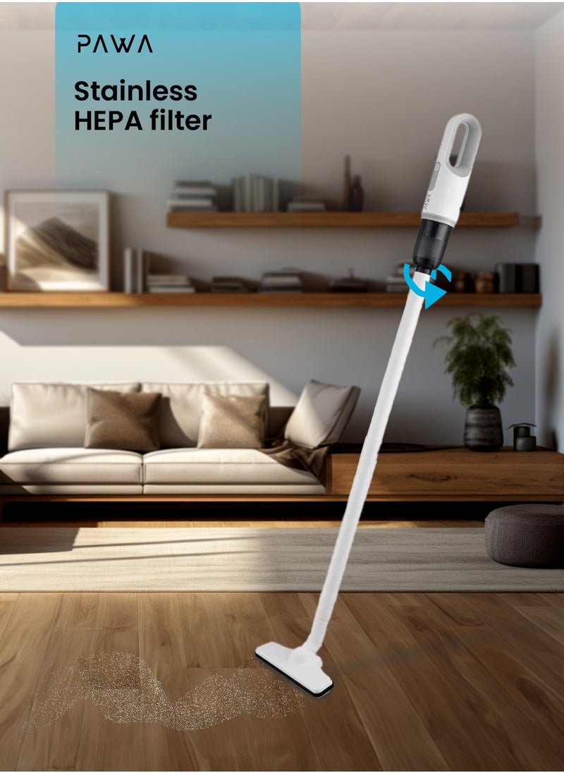 Pawa Infinity Series 2-in-1 Handheld Cordless Vacuum Cleaner – 5500Pa Strong Suction, 20-Min Runtime, Lightweight, 90ML Bin Capacity, Stainless HEPA Filter, Dual Cleaning Speeds, 2000mAh Battery - White