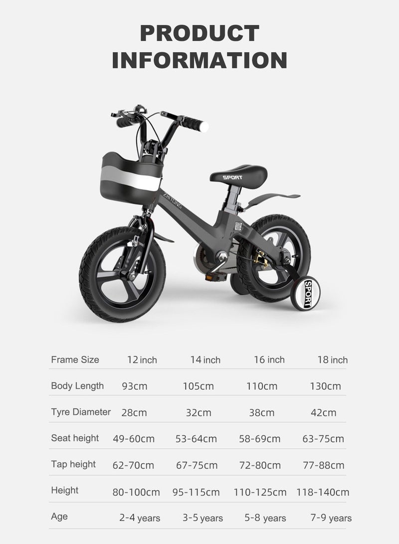 12 Inch Kids Bike Magnesium Alloy Kids' Bike Children's Bicycle For 2-4 Years Old Girls And Boys With Training Wheels Sensitive Brakes Wear-Resistant Tires Safe and Stable