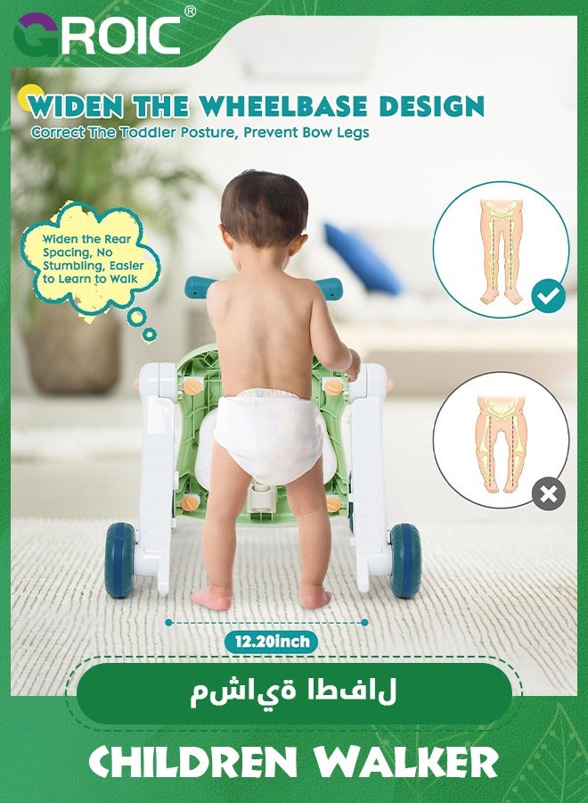 4 in 1 Learning Walker for Babies, Baby Push Walker, Assemble a Scooter, Motorbike, Activity Center, Detachable Panel, Toddler Walker Sit to Stand Baby Adjustable Push Walker with Music and Lights