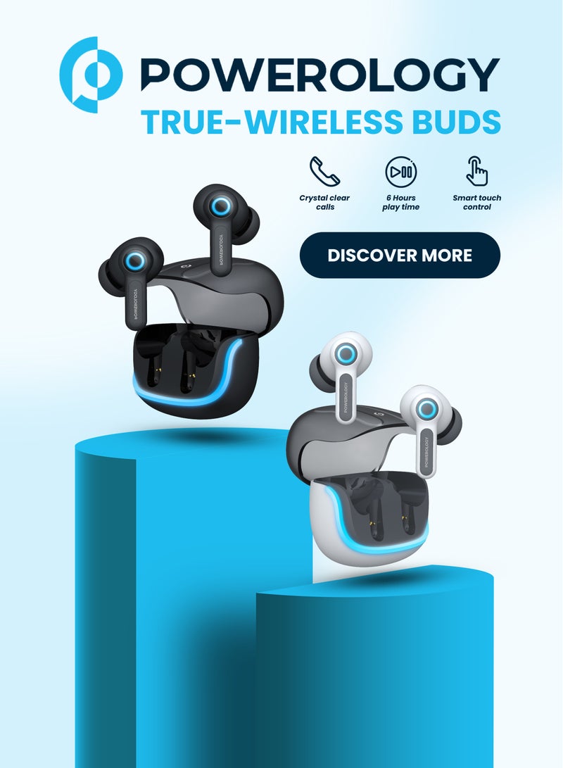 Quad Microphone ENC True-Wireless Earphone / Fast Wireless Recharge / 10M Distance / 6H Working Time / Smart Touch Control - White