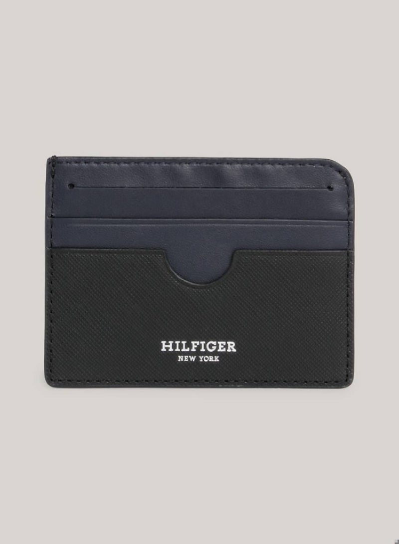 Men's Leather Logo Credit Card Holder -  Saffiano leather, Black