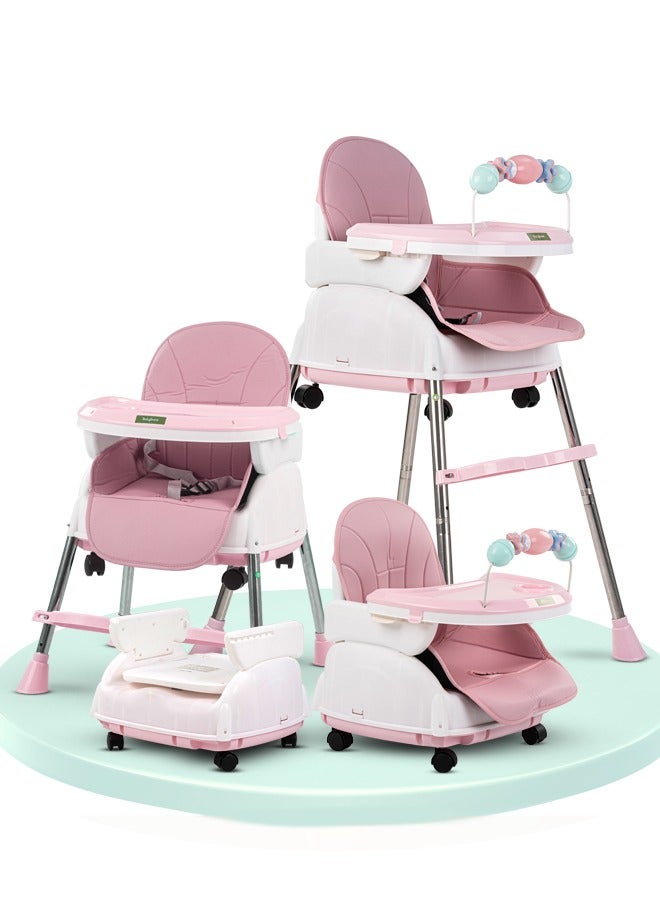 4 In 1 Nora Convertible High Chair For Kids With Adjustable Height And Footrest Baby Toddler Feeding Booster Seat With Tray Safety Belt Kids High Chair For Baby 6 Months To 4 Years Pink