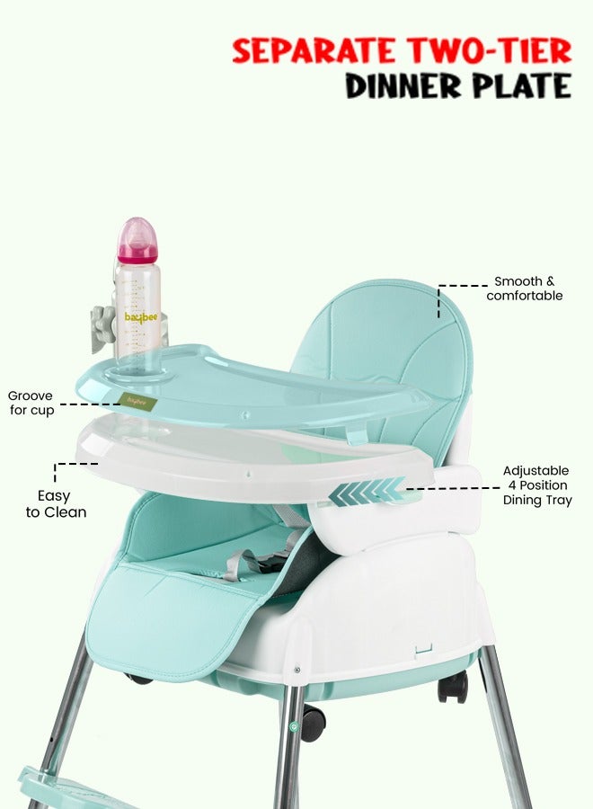 4 In 1 Nora Convertible High Chair For Kids With Adjustable Height And Footrest Baby Toddler Feeding Booster Seat With Tray Safety Belt Kids High Chair For Baby 6 Months To 4 Years Green