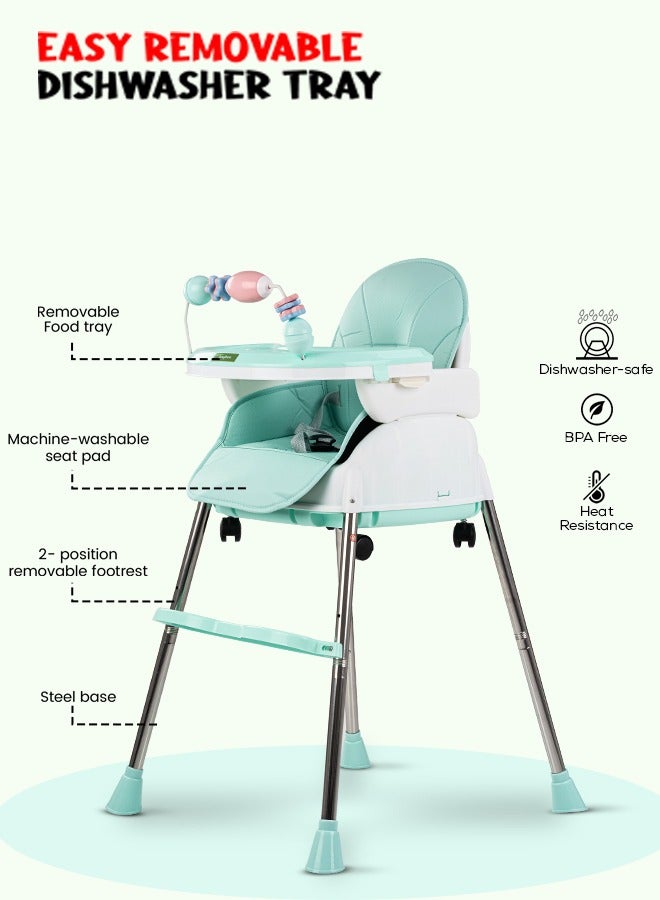 4 In 1 Nora Convertible High Chair For Kids With Adjustable Height And Footrest Baby Toddler Feeding Booster Seat With Tray Safety Belt Kids High Chair For Baby 6 Months To 4 Years Green