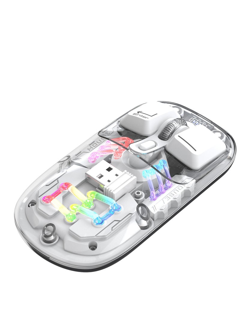 HXSJ T200 dual-mode transparent wireless mouse 2.4G/Bluetooth 5.0 rechargeable mouse magnetic design RGB lighting white