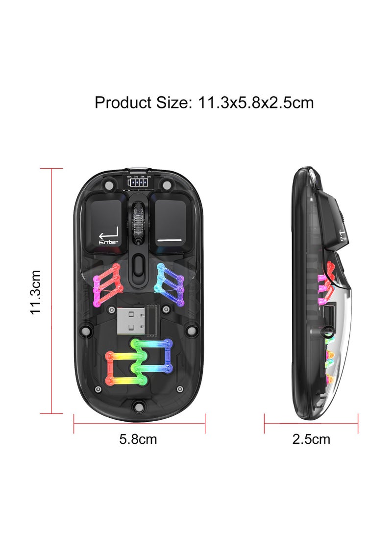 HXSJ T200 dual-mode transparent wireless mouse 2.4G/Bluetooth 5.0 rechargeable mouse magnetic design RGB lighting black