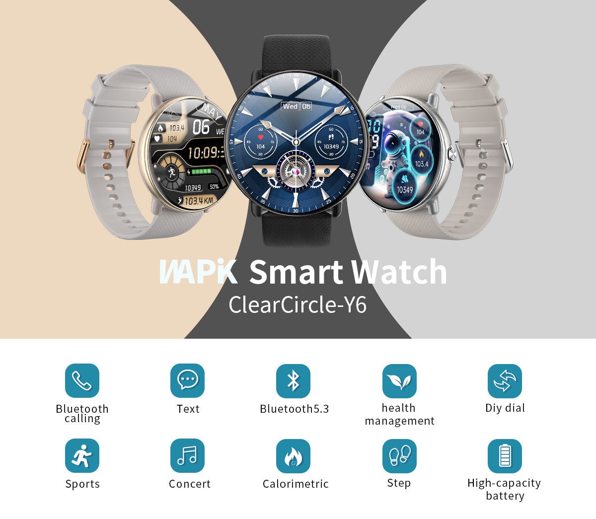 Korean Brand Smart Watch Y6，Business Smartwatch, Waterproof Fitness Watch, Bluetooth Calling, Compatible with Android and iOS, Smart Watch for men, AMOLED Display, Heart Rate Monitoring, Gold