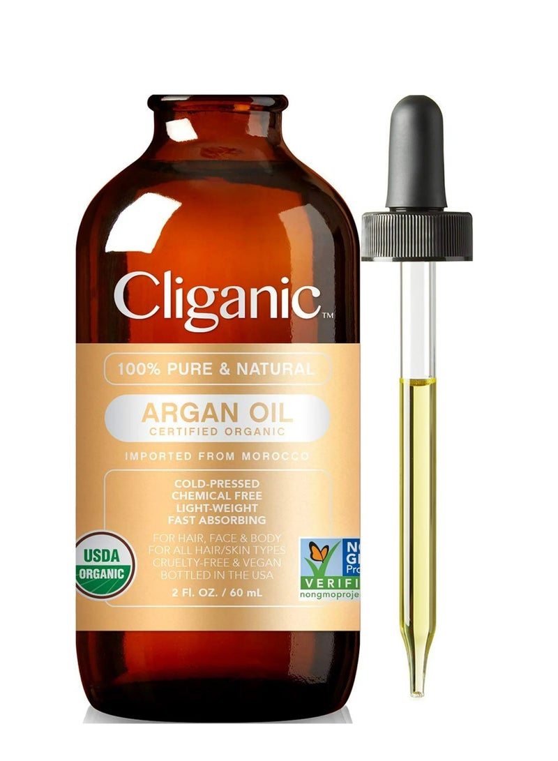 Cliganic Organic Argan Oil, 100% Pure - for Hair, Face & Skin | Cold Pressed Carrier Oil (Packaging May Vary)