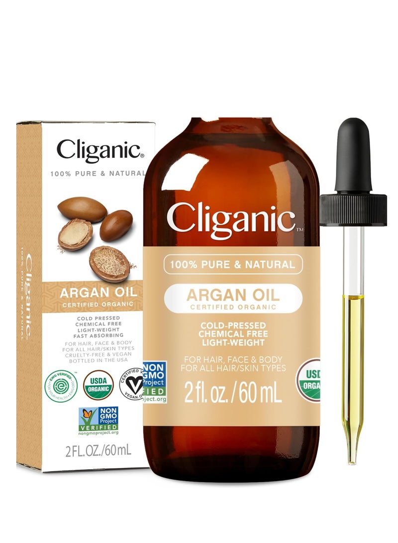 Cliganic Organic Argan Oil, 100% Pure - for Hair, Face & Skin | Cold Pressed Carrier Oil (Packaging May Vary)