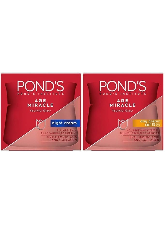 Pond's Age Miracle Day + Night Cream for Youthful Glow, 24-hour wrinkle correcting glow, 50g (Pack of 2)