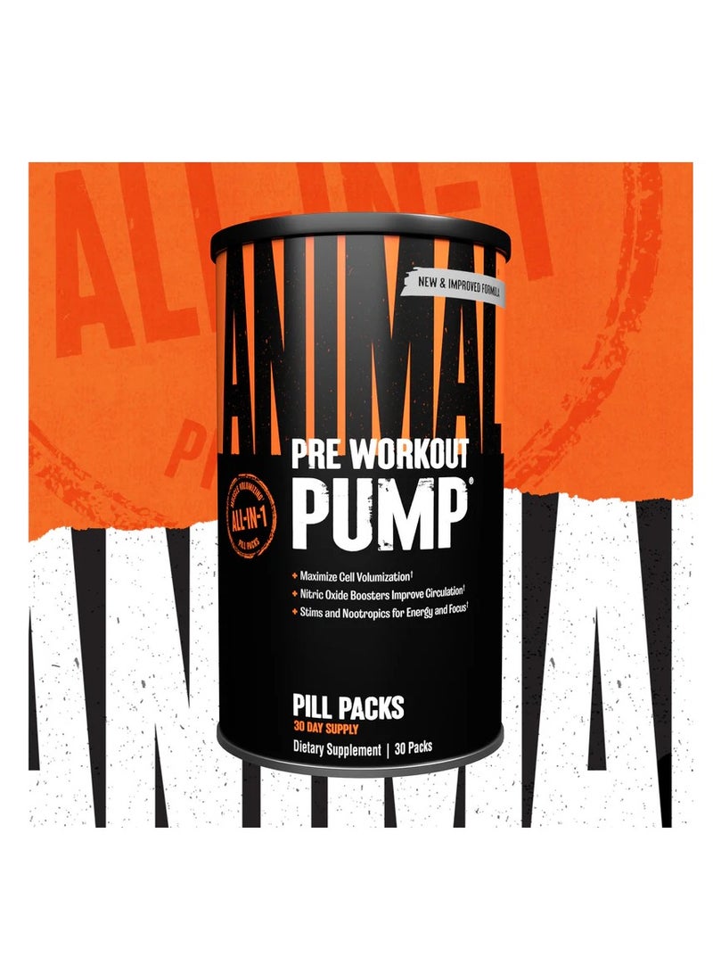 Animal Pump - Advanced Pre-Workout with Creatine, Nitric Oxide Booster, Custom Stimulant Control for Strength, Vascularity, and Muscle Pumps, 30 Packs