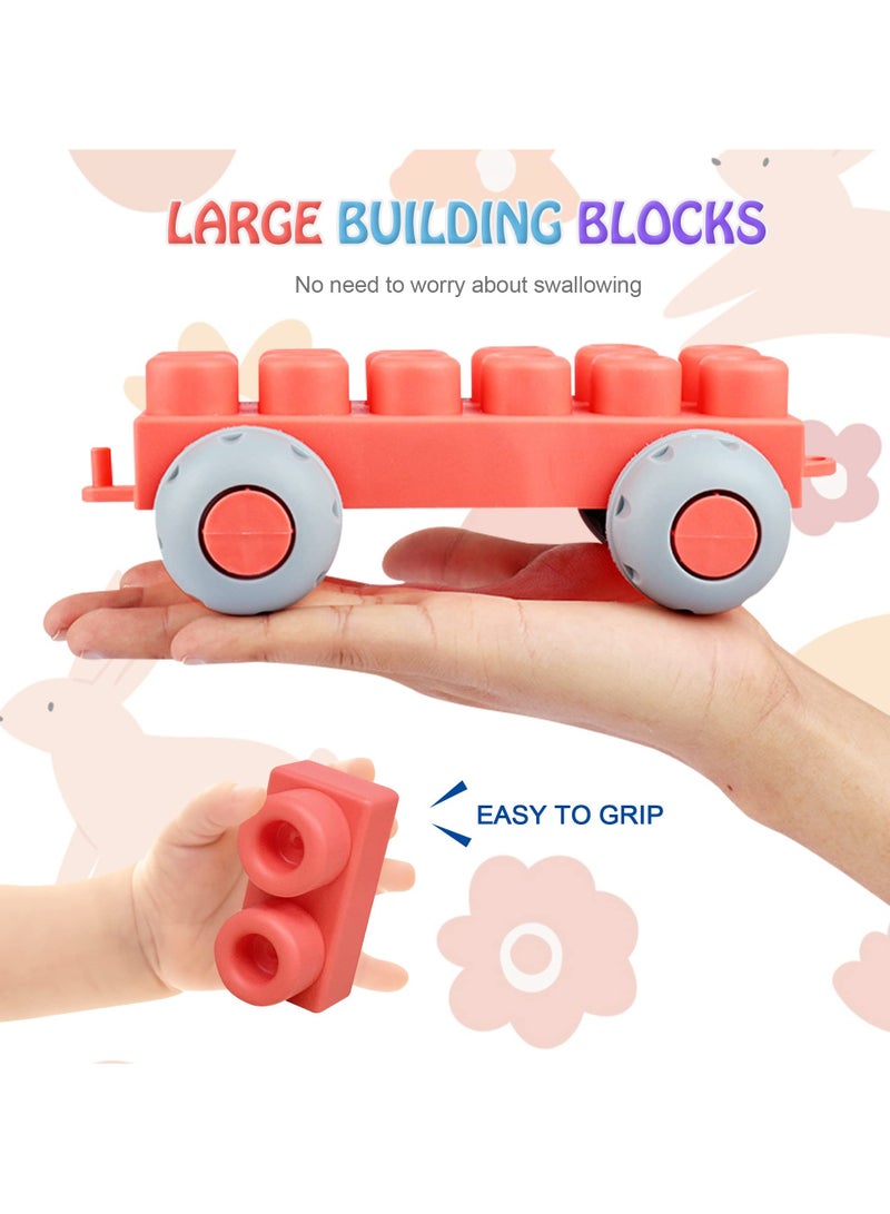 50 PCS Soft Rubber Building Blocks Set, Montessori Education Toy, STEM DIY Blocks for Early Development, 3D Boilable Bite-Resistant Teethers, Safe & Smooth Silicone Sensory Stacking Rock, Large Construction Bath Toy for Toddlers, Ideal for Kids Age 12 Months+