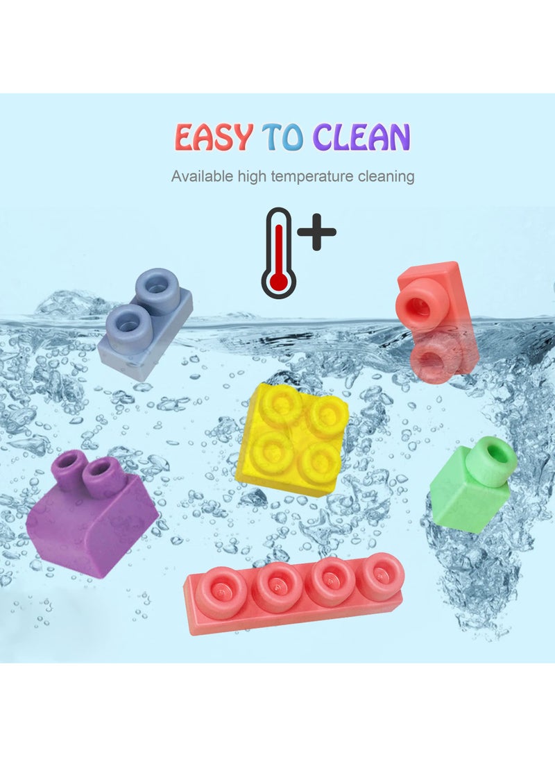 50 PCS Soft Rubber Building Blocks Set, Montessori Education Toy, STEM DIY Blocks for Early Development, 3D Boilable Bite-Resistant Teethers, Safe & Smooth Silicone Sensory Stacking Rock, Large Construction Bath Toy for Toddlers, Ideal for Kids Age 12 Months+