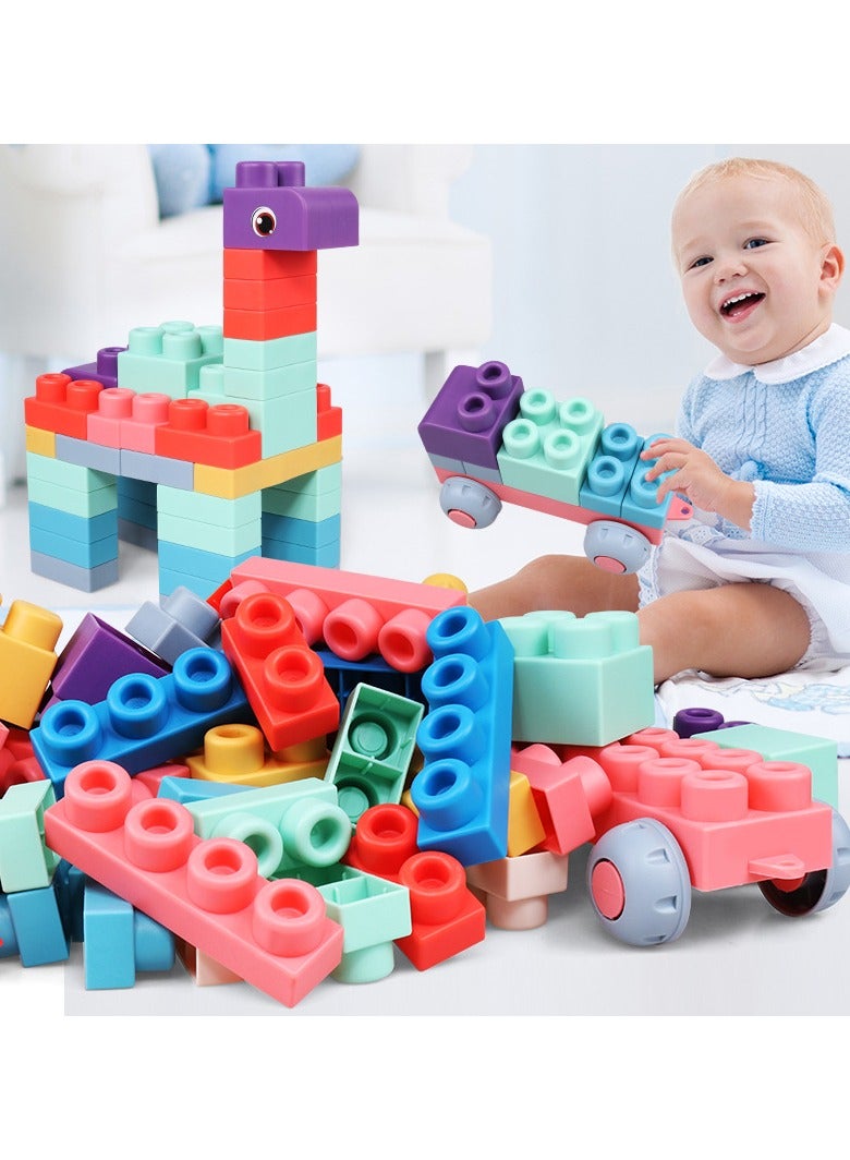 50 PCS Soft Rubber Building Blocks Set, Montessori Education Toy, STEM DIY Blocks for Early Development, 3D Boilable Bite-Resistant Teethers, Safe & Smooth Silicone Sensory Stacking Rock, Large Construction Bath Toy for Toddlers, Ideal for Kids Age 12 Months+