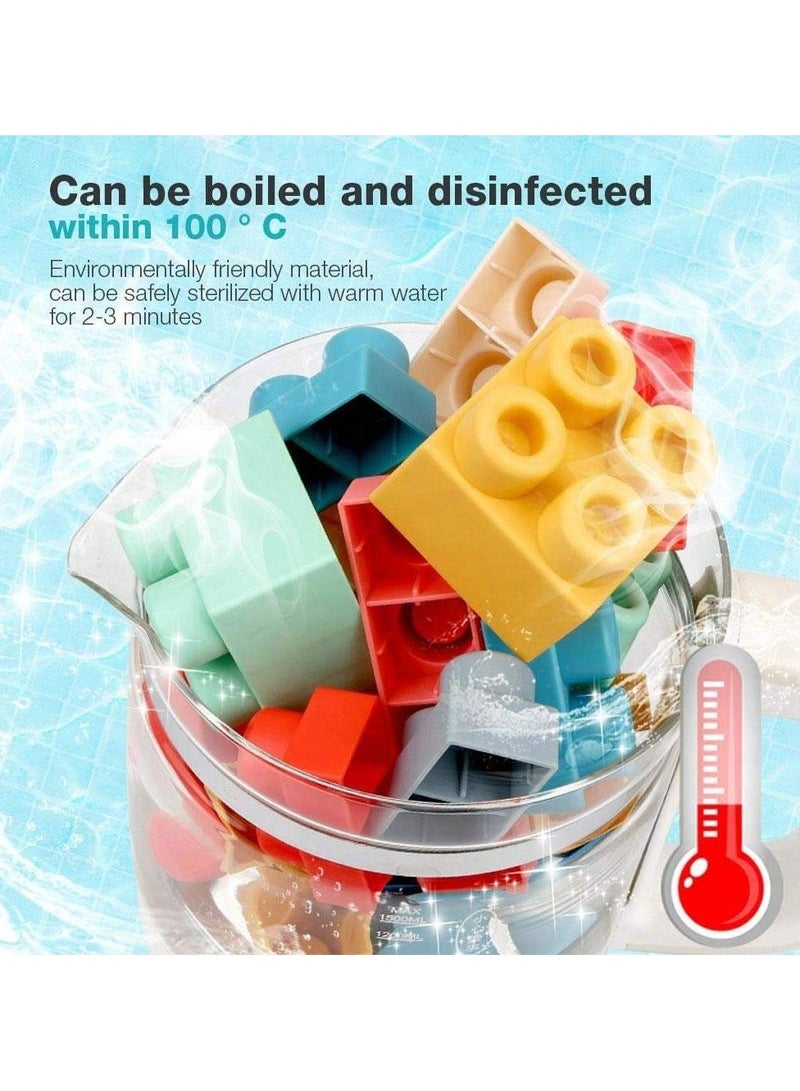 50 PCS Soft Rubber Building Blocks Set, Montessori Education Toy, STEM DIY Blocks for Early Development, 3D Boilable Bite-Resistant Teethers, Safe & Smooth Silicone Sensory Stacking Rock, Large Construction Bath Toy for Toddlers, Ideal for Kids Age 12 Months+